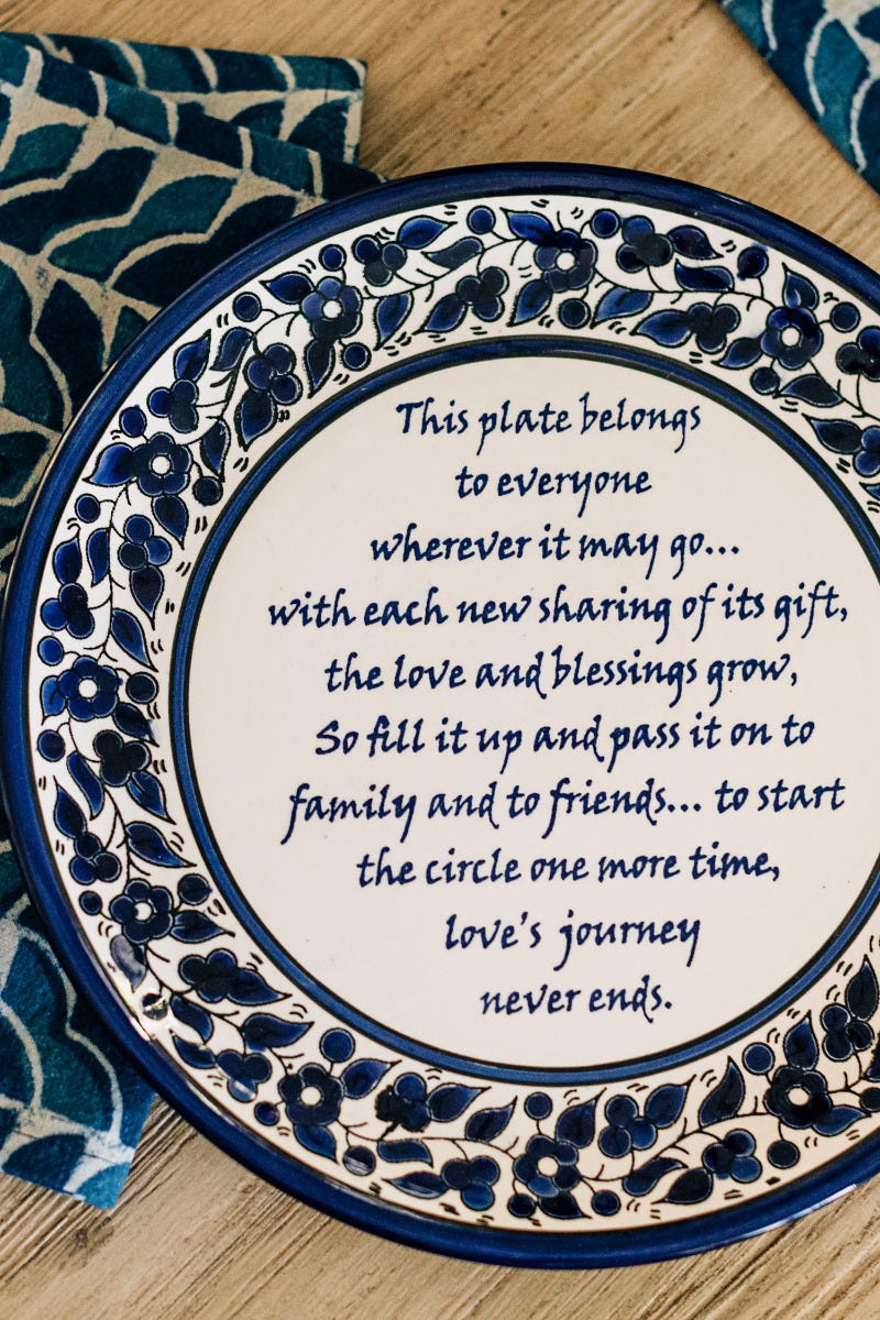 Plate w/sharing poem ceramic 10D navy/white