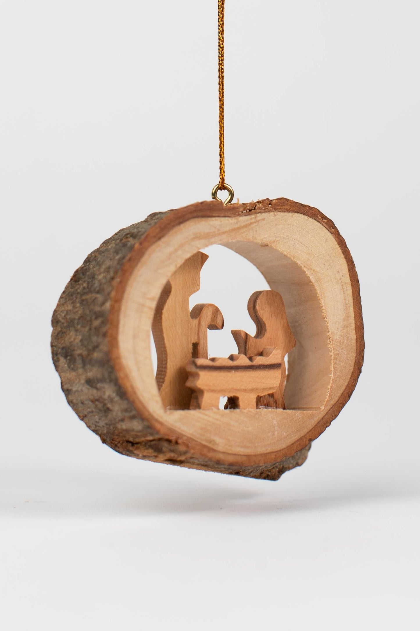 Ornament nativity in hollow branch M/2 wood 3D nat