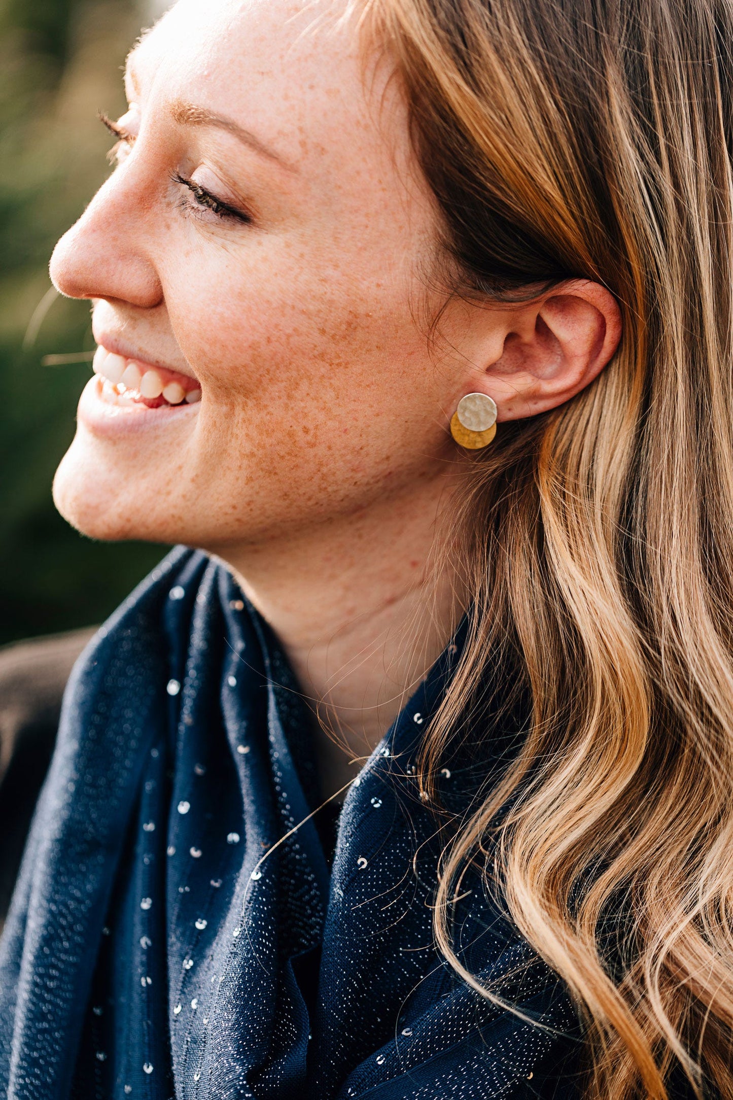 Earrings post double disc .5D brass/silver color