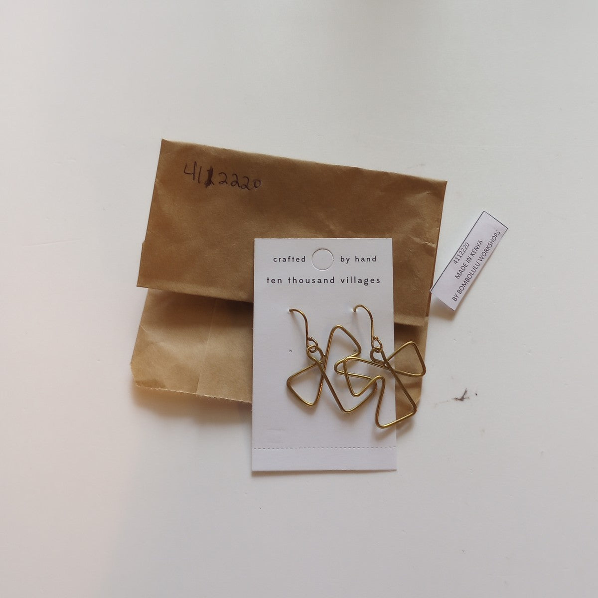 Earrings dangle abstract/twisted brass 1.5L brass