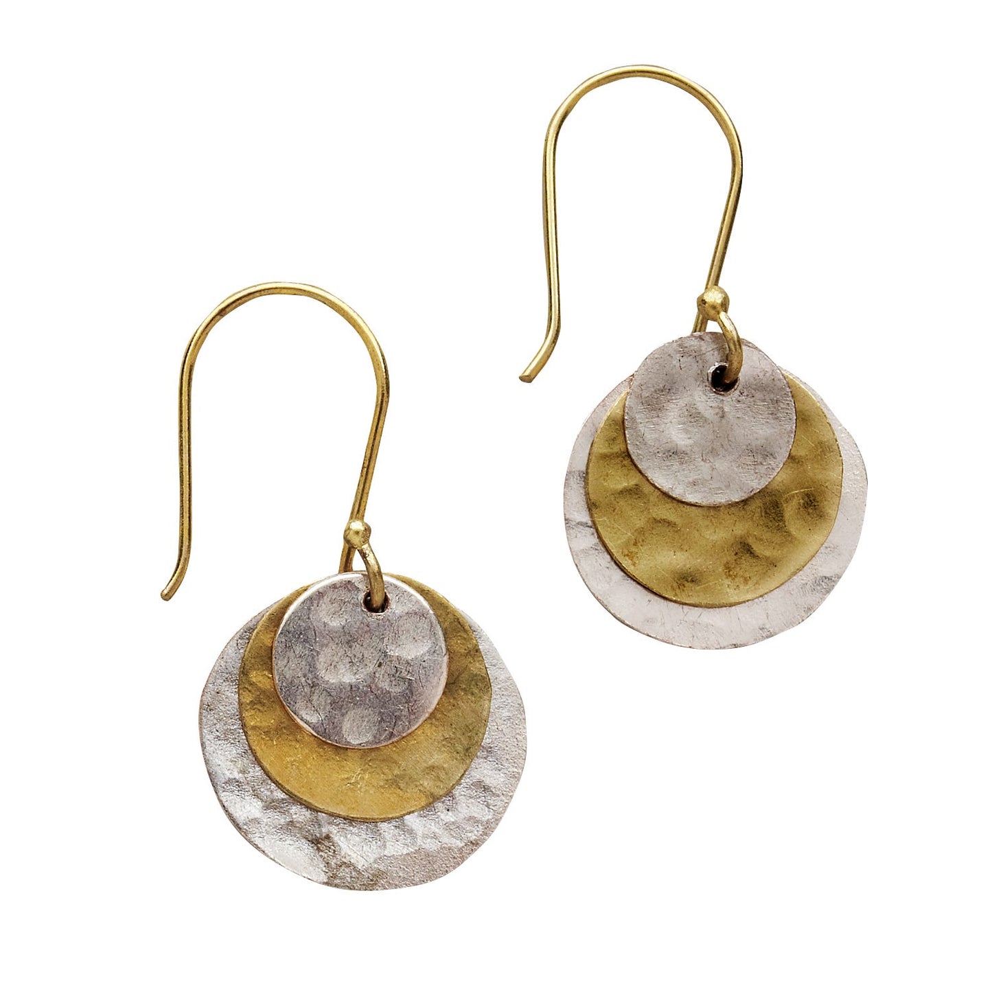 Earrings 3 discs silv-pltd cppr .75D silv/brass