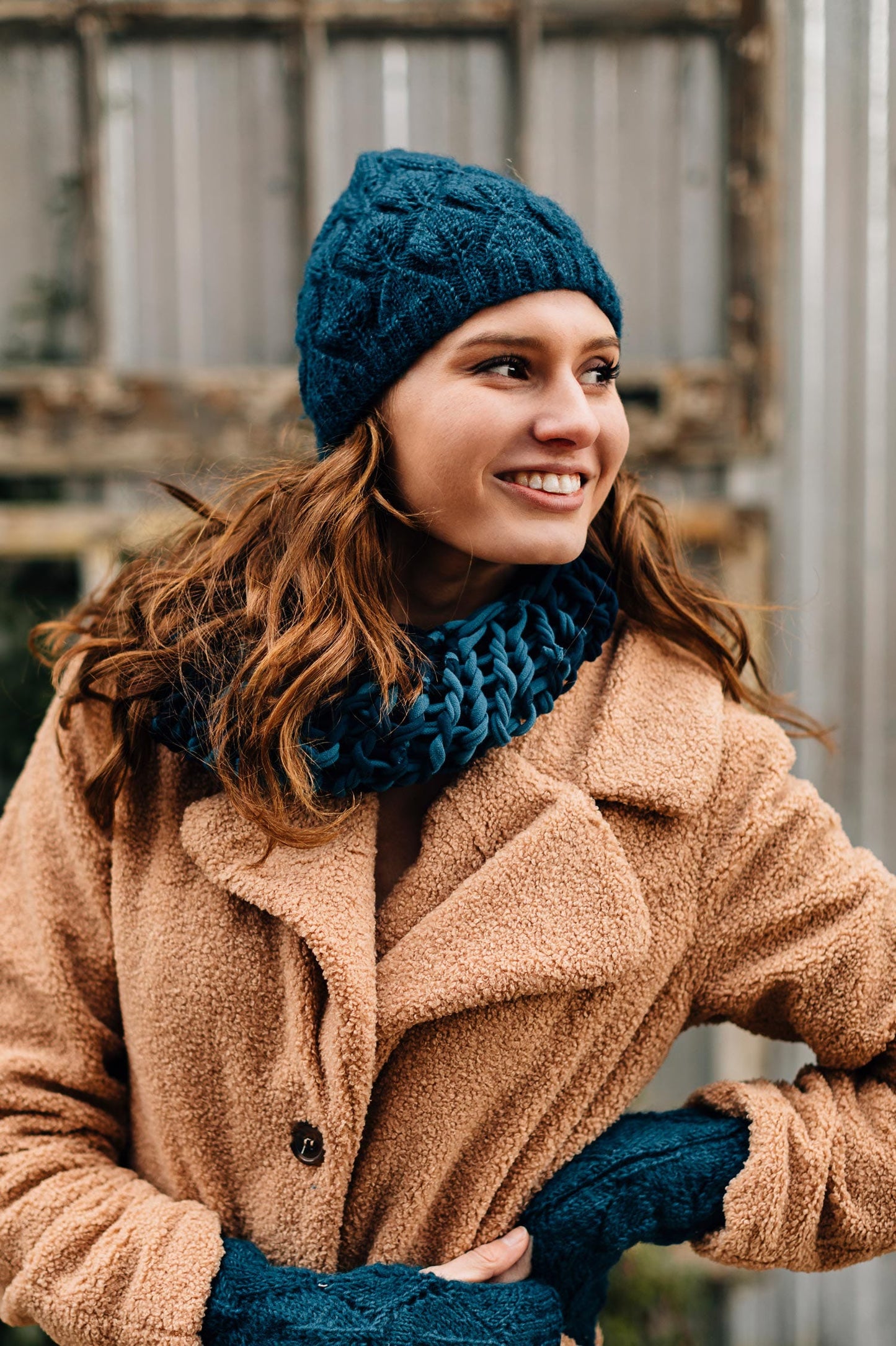 Cowl open loops cotton blue/teal
