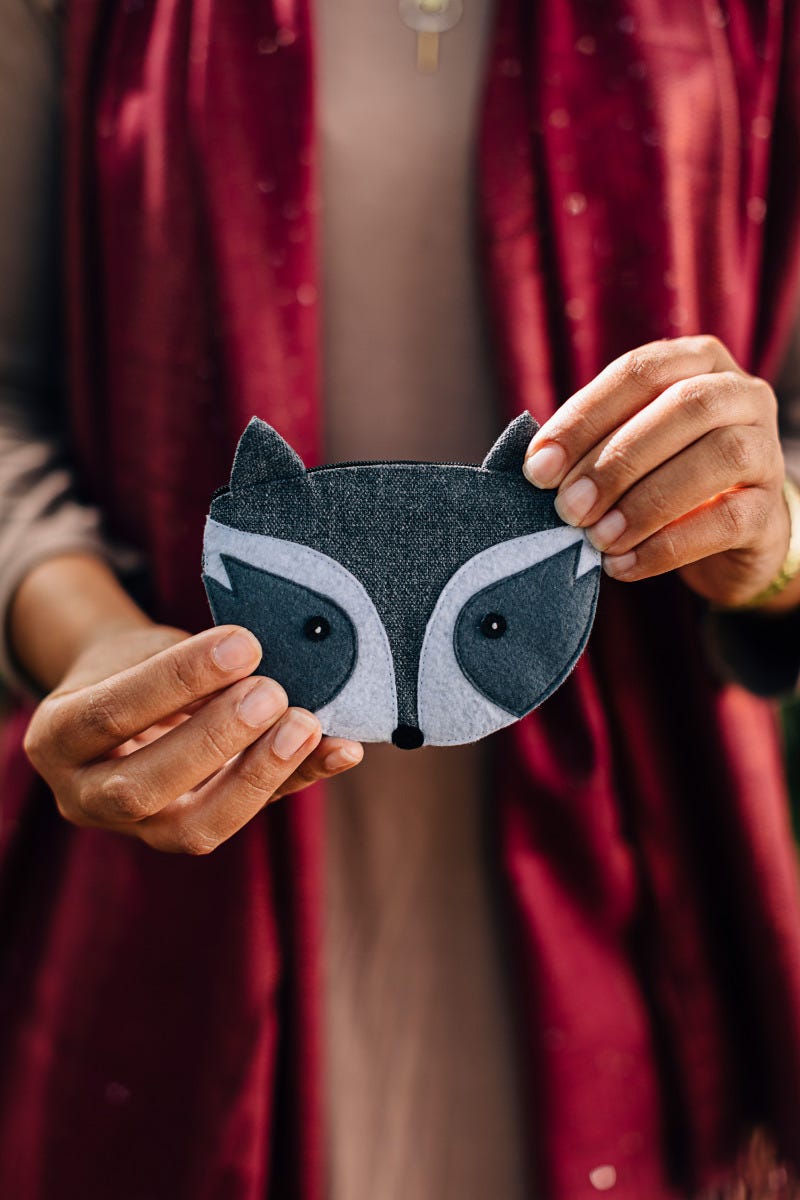 Coin purse racoon M/3 cotton/Polyester 5W gray
