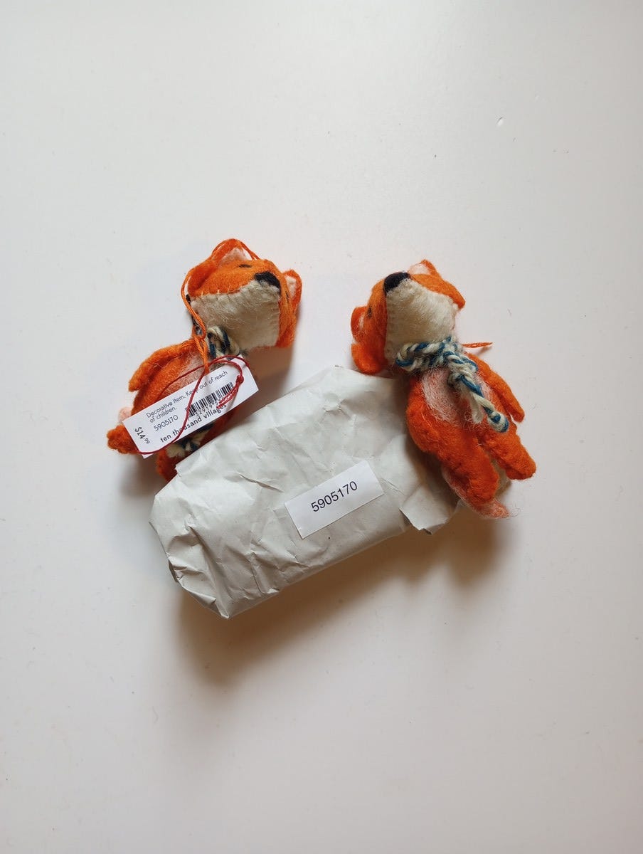 Ornament fox professor M/2 felt 4H orng/wht