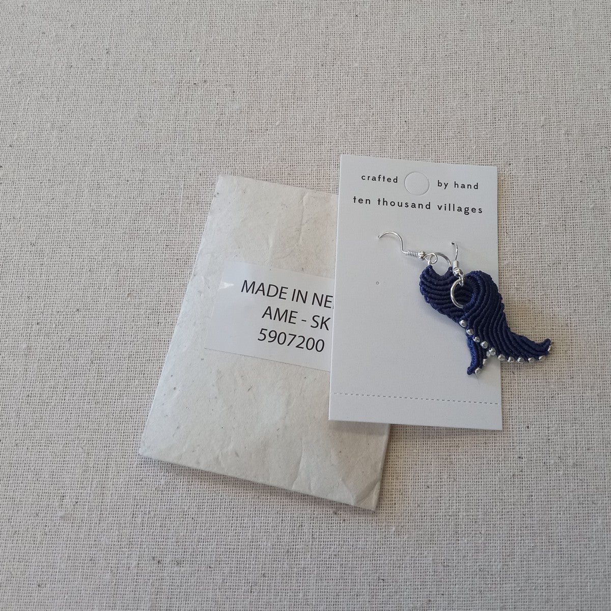Earrings wings macrame nylon/copper 2L prpl/silv