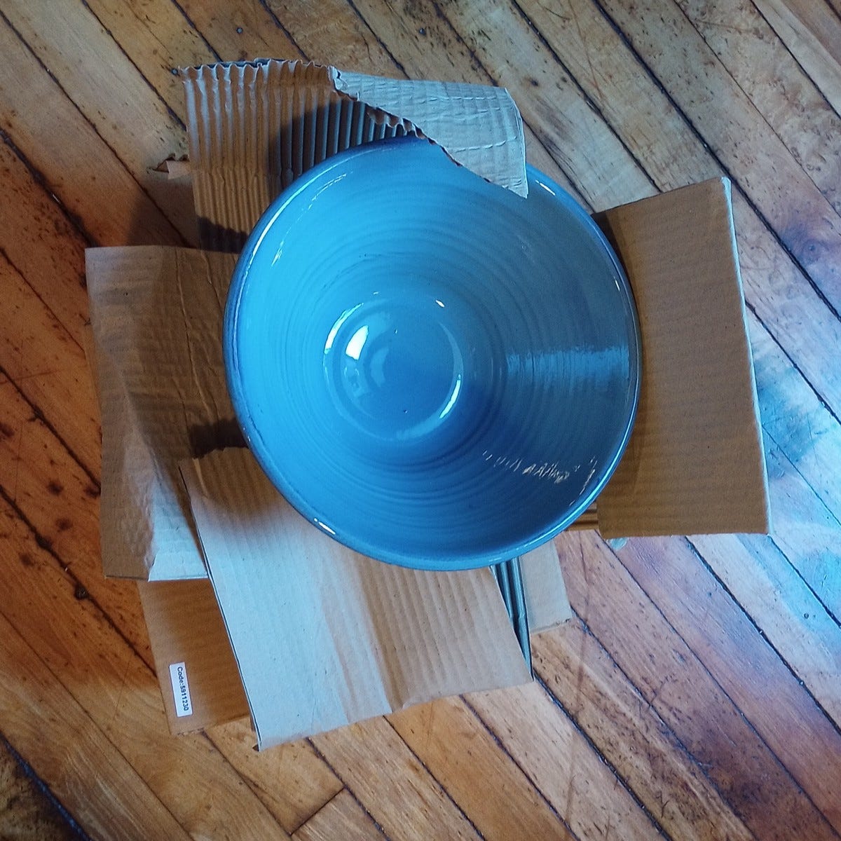 Bowl f/salad lakeside scored cer 10Dx5H blue/brn