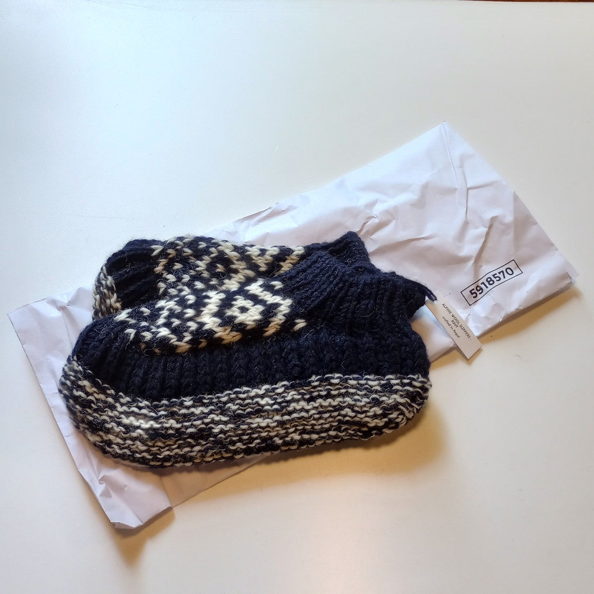 Slipper socks ankle nordic wool 9L navy/white