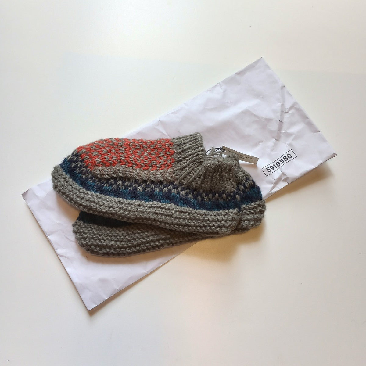 Slipper socks ankle wool 9L gray/red/navy