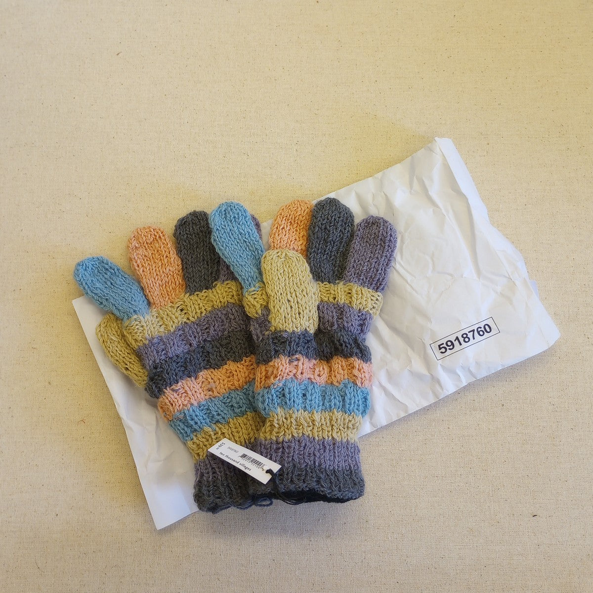 Gloves stripes lined wool/polyester 9L med pastels