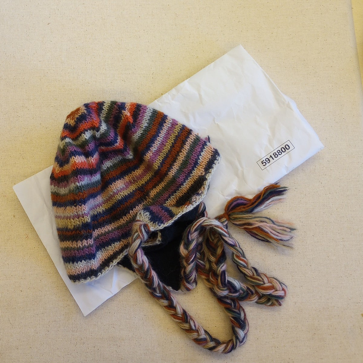 Hat w/braids striped lined wool/polyester 10L asst
