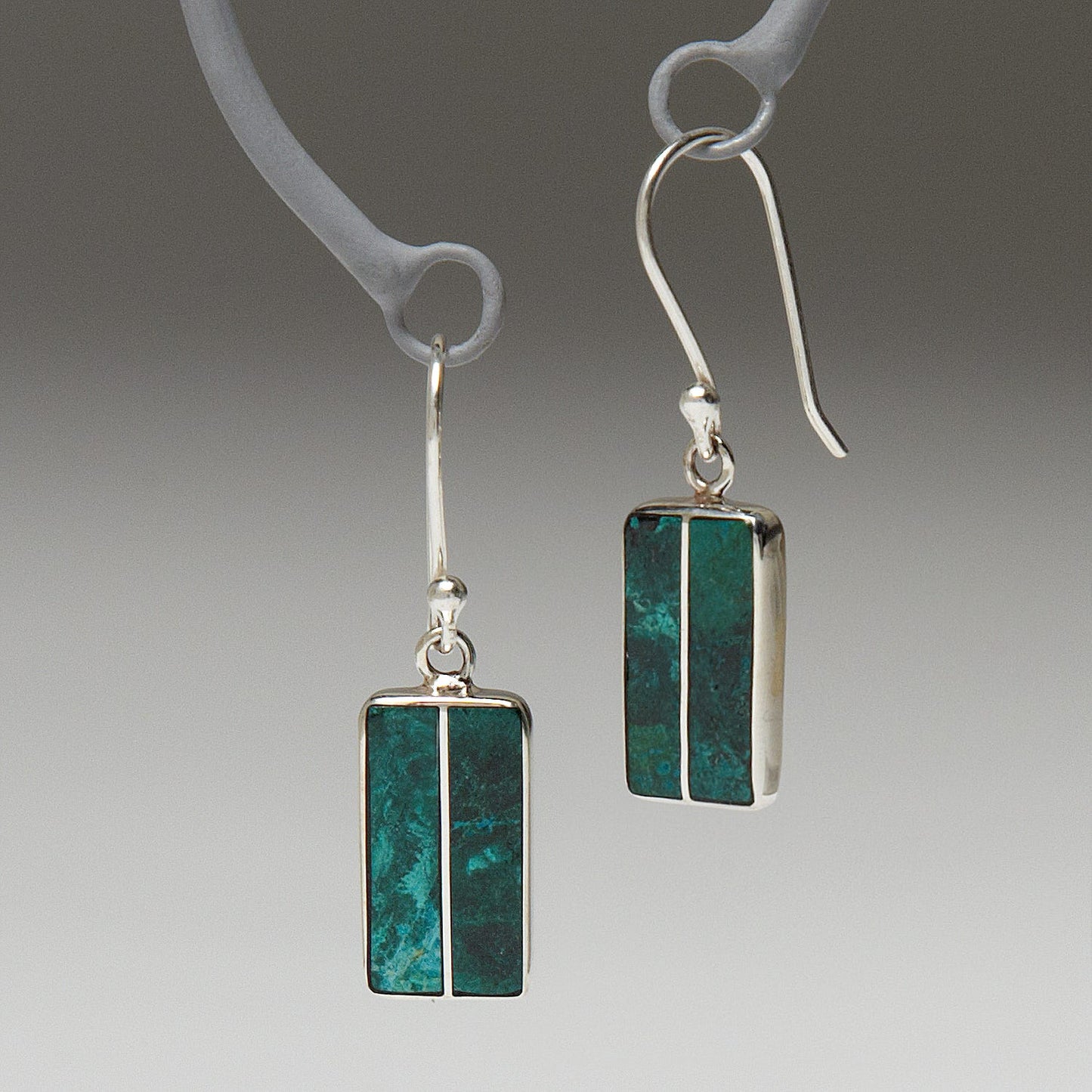 Earrings rect Peru trq/strlg grn/silv