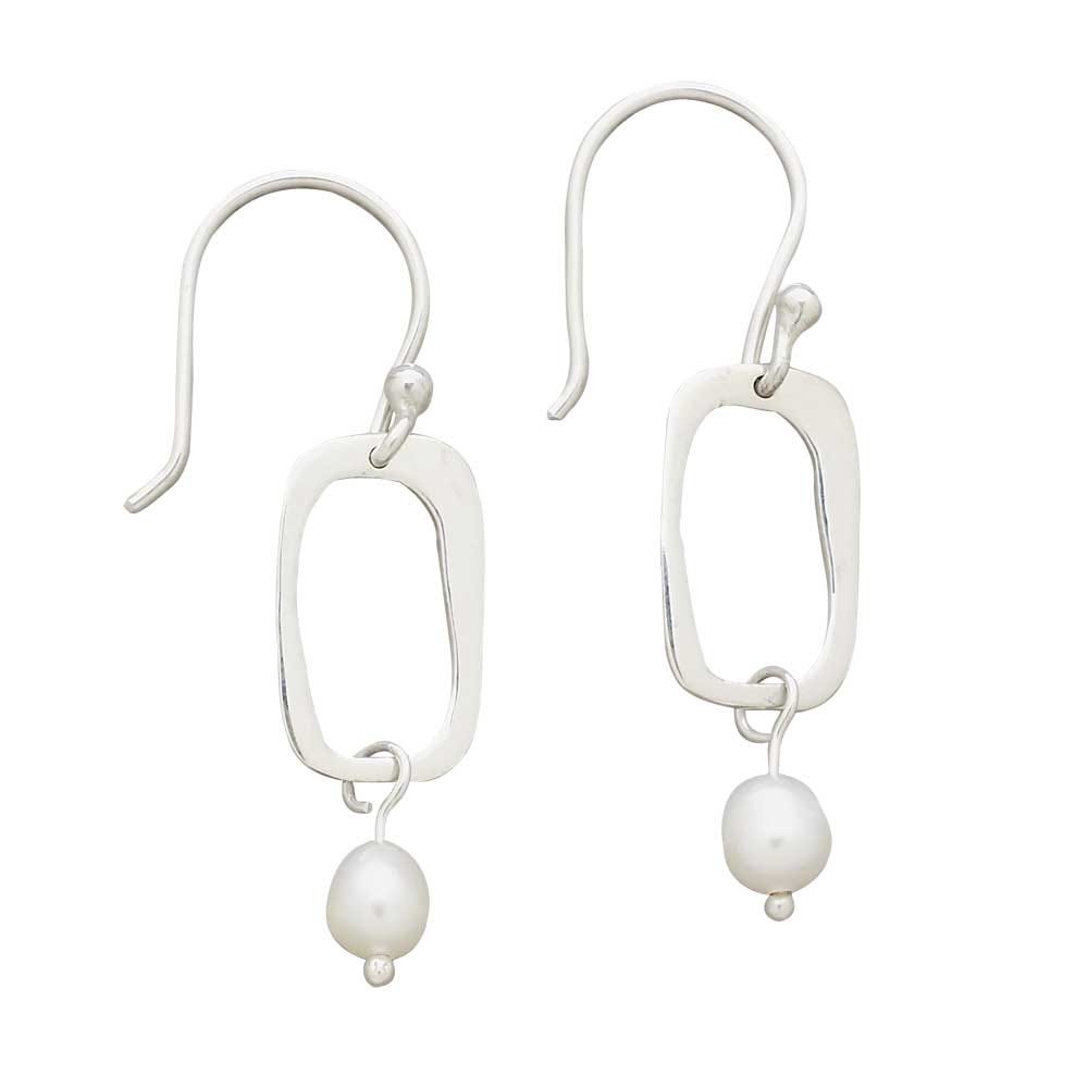 Earrings rect w/hanging pearl/strlg