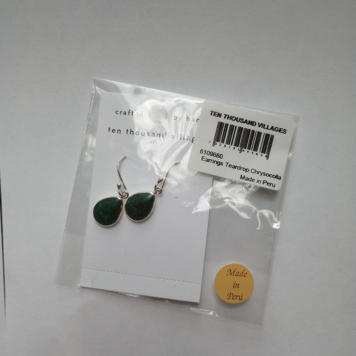 Earrings teardrop chrysocolla/strlg 1.25L silv/grn