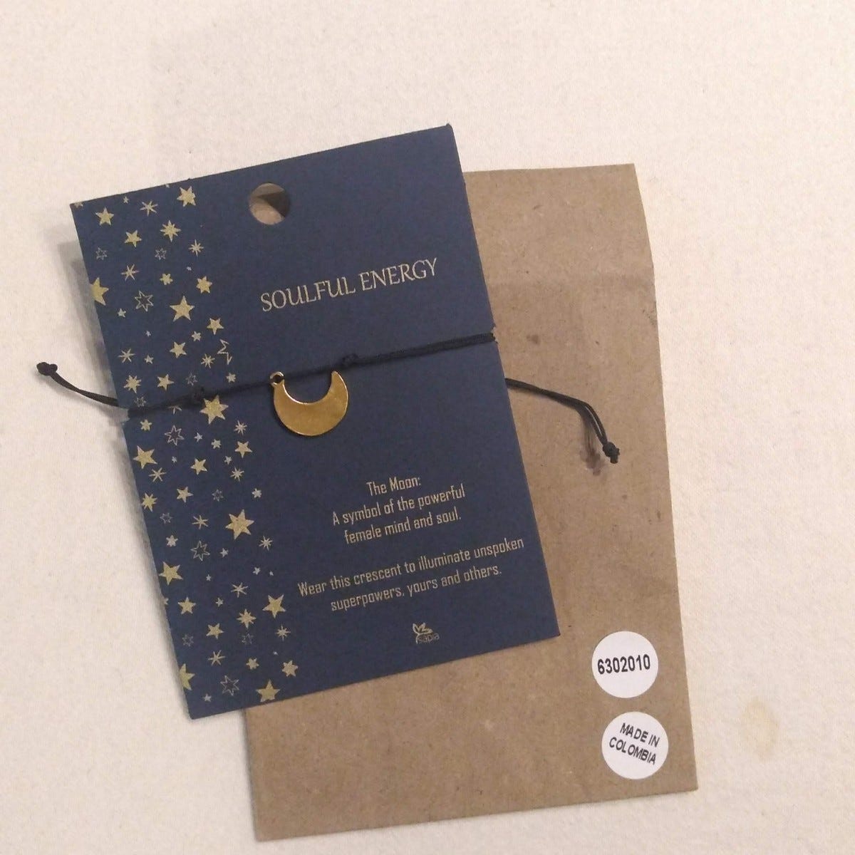 Bracelet moon charm w/card gold/cord .5D gold