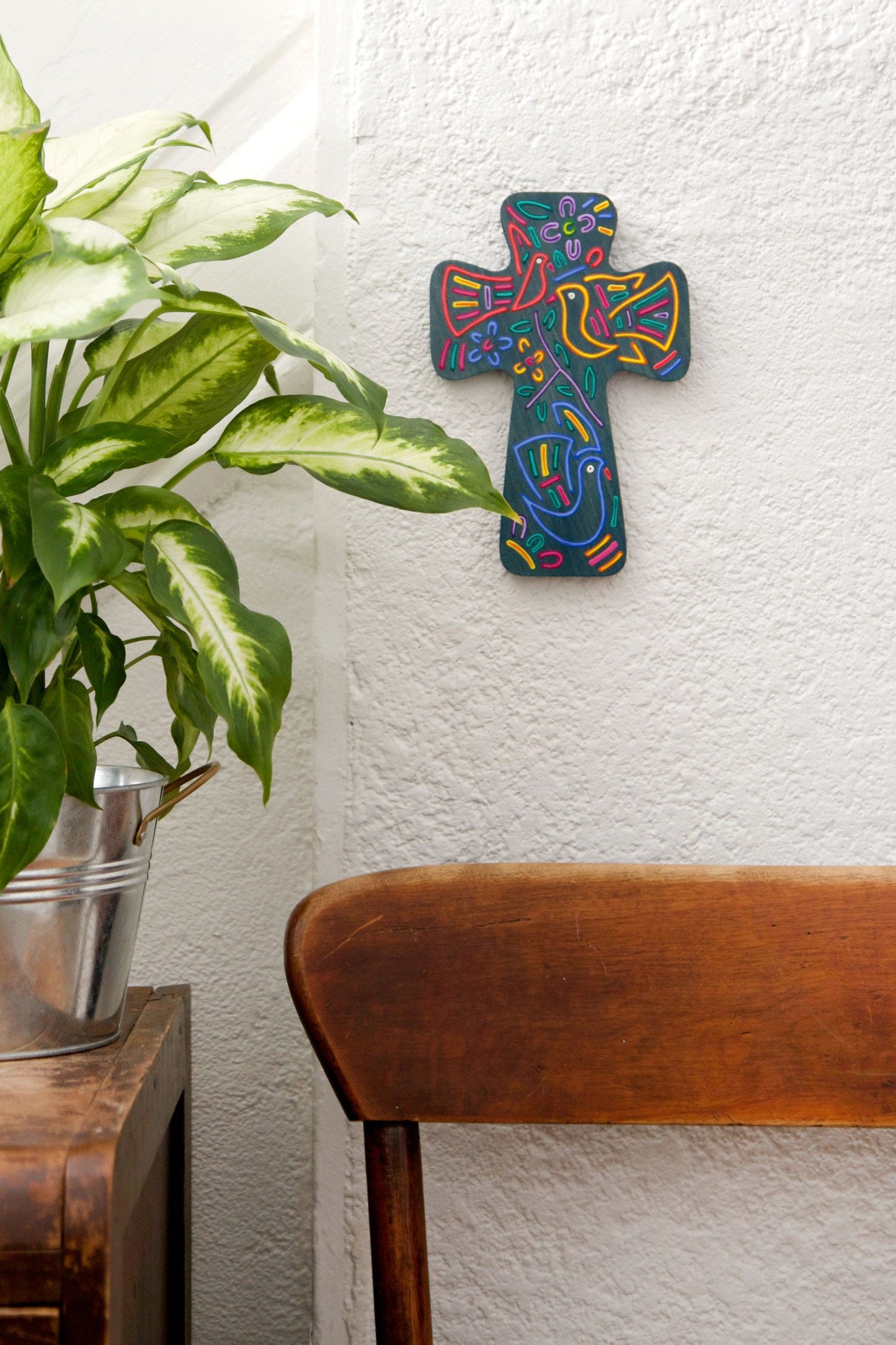 Cross 3 birds/flower wood 8H blue/multi
