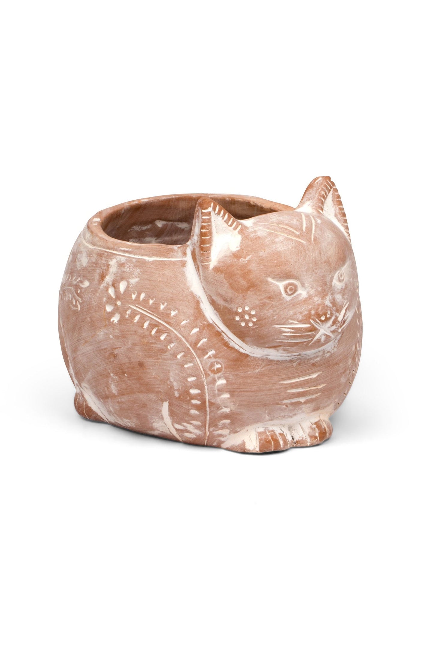 Planter cat crouch f/4 pot t-cotta 7D whitewashed