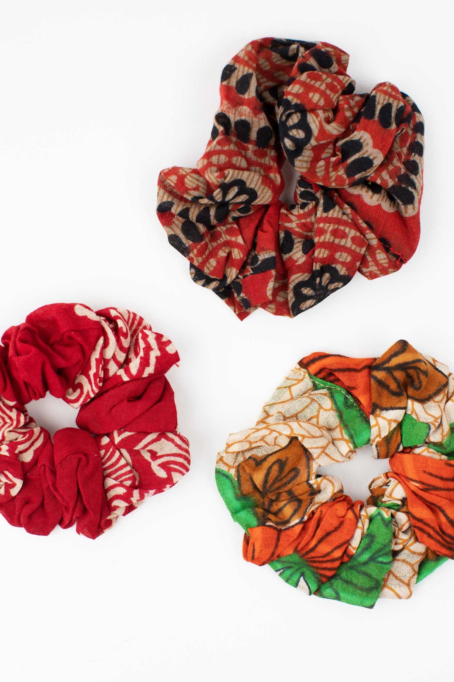 Hair scrunchie set/3 M/3 recycled sari cotton asst
