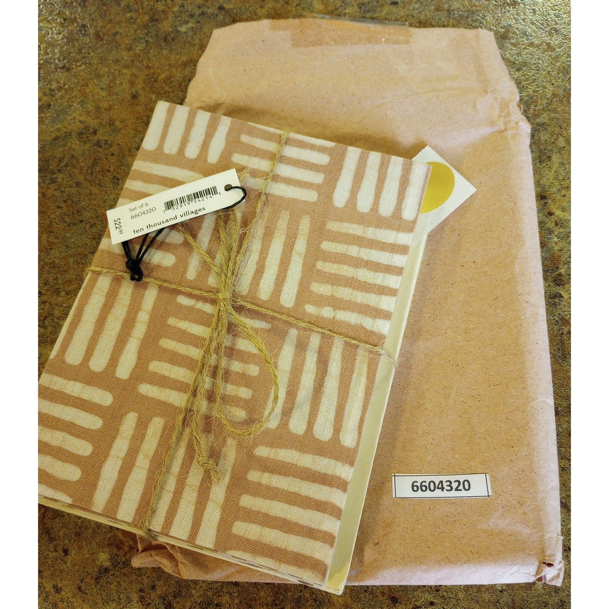 Card s/6 batik fabric/ppr 4.25x6 rose/yel/brn