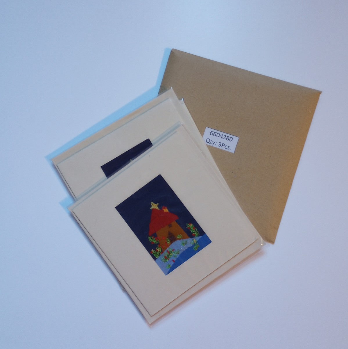Card house w/emb M/3 fbrc/ppr 5.5sq blu/brn/rd