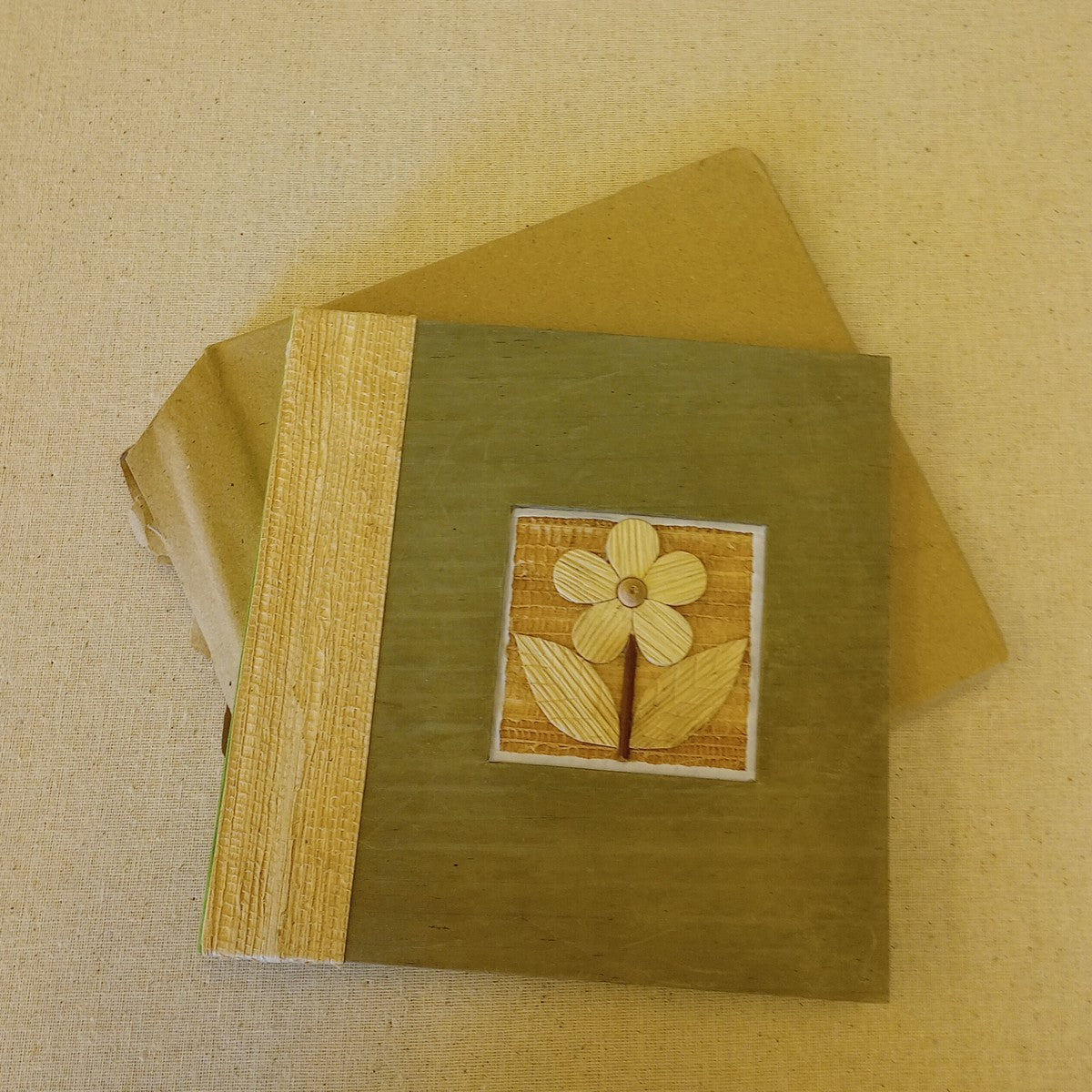 Journal sq w/flower ppr/b-leaf 7sq green/tan/asst