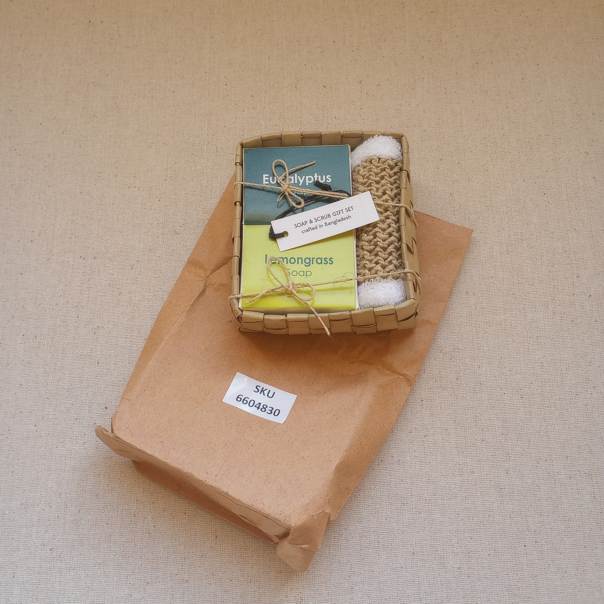 Soap S/2 w/scrubber/basket 3.5SQx1.25H nat/grn