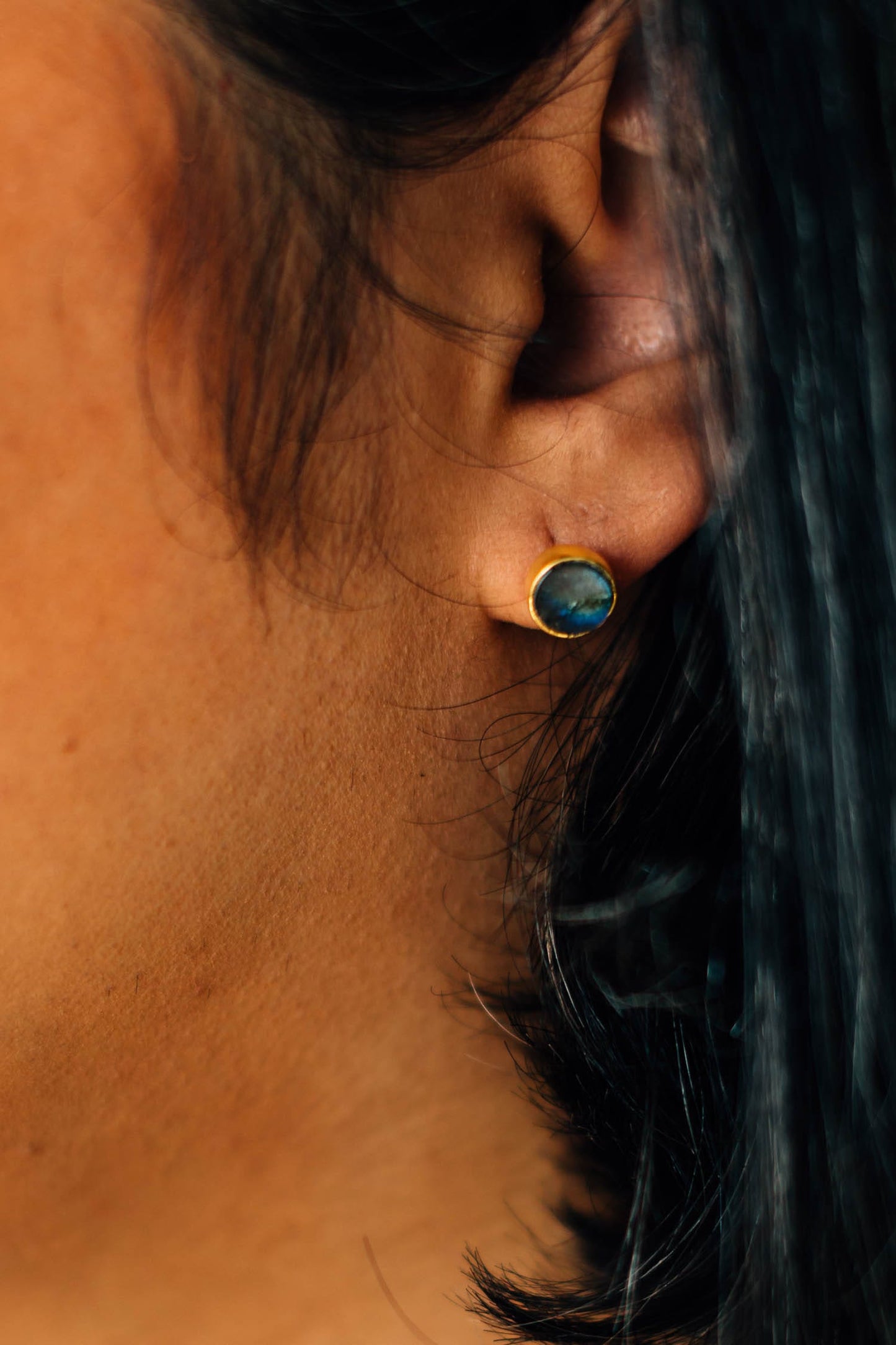 Earrings post circle labradorite/mtl .25D gld/gray