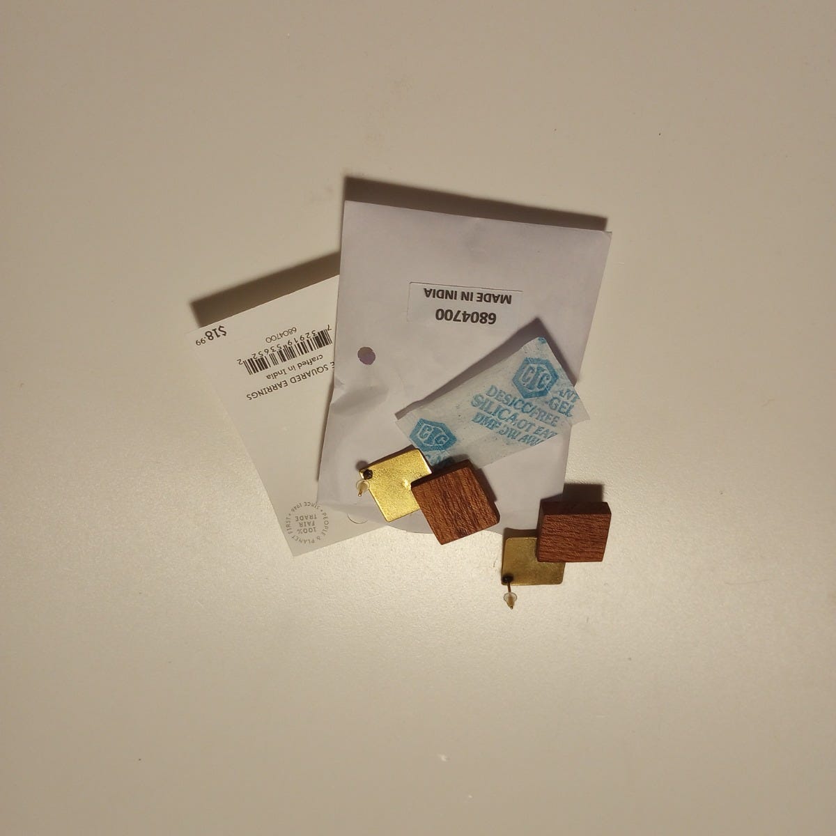 Earrings post 2 squared on point mtl/wd 2L br/brn