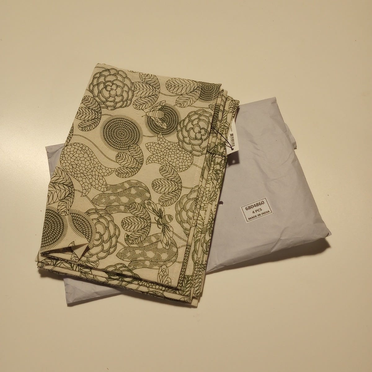 Napkin bountiful bee/flower M/4 cttn 20x20 crm/grn