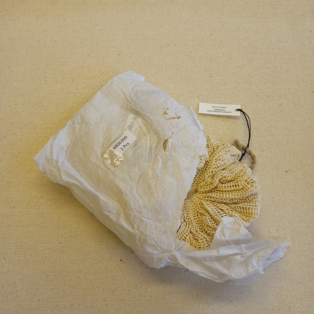 Scrubbie w/hanging loop M/2 cotton 5.5D natural