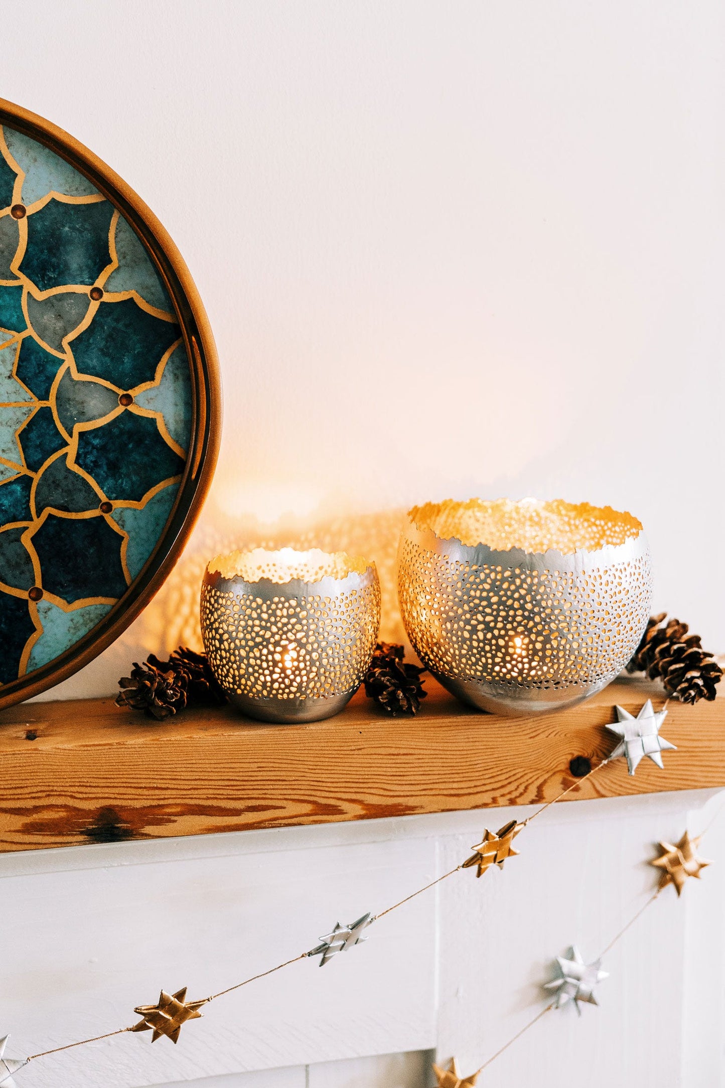 Candleholder tea light lacy iron 6Dx4 silver/gold