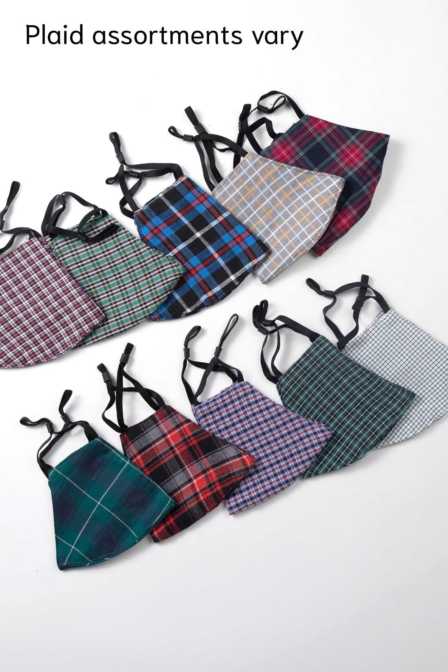 Face mask asst plaids adjust ear loops M/5 cotton