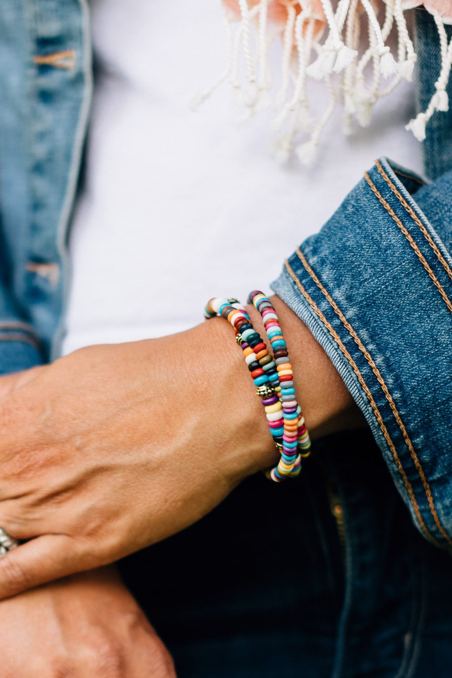 Bracelet spiral beaded bone/metal 2.5D multi