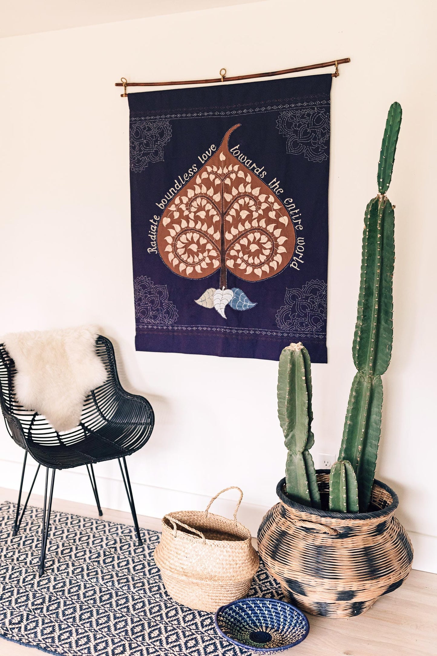 Wall hanging bhodi tree cotton 45Lx36W navy/brown