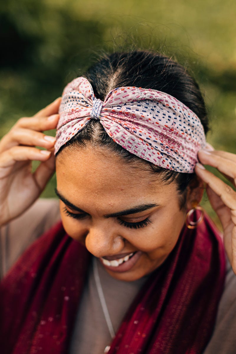 Headband kantha stitch/knot M/2 sari silk 3W asst