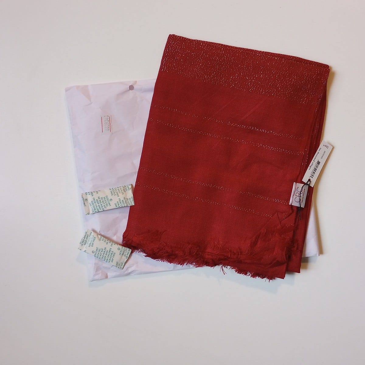 Scarf solid w/metalic bands viscose 70x28 red/silv