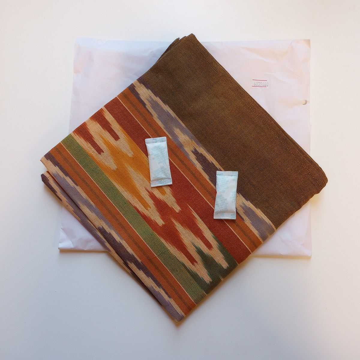 Table runner ikat w/border cttn 72x16 brn/rust/yel