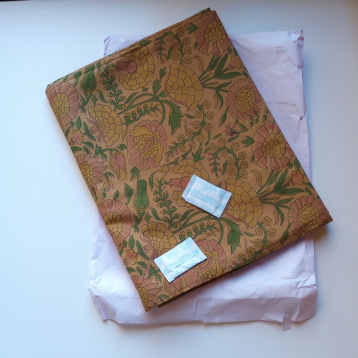 Tablecloth large floral cttn 90x60 mustard/yel/grn