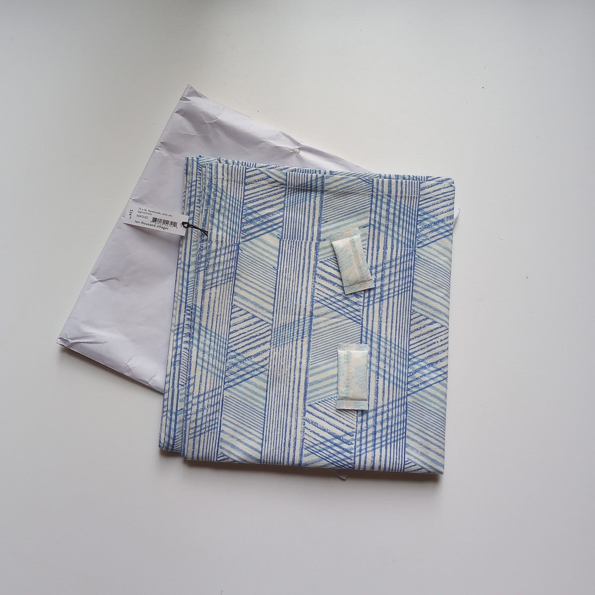 Table runner retro stripes cotton 72x16 blue/cream