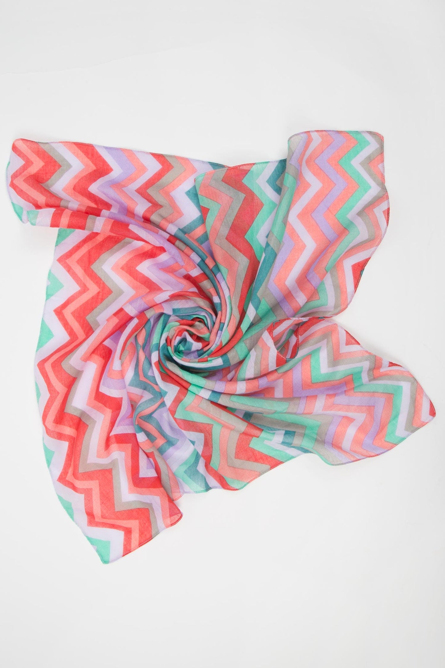 Scarf narrow zig zag stripes cotton 24x24 multi