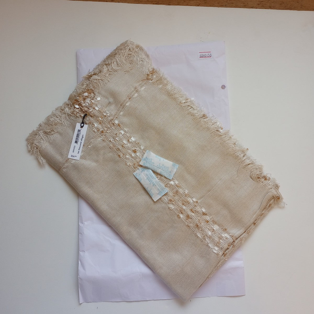 Scarf dashed knotted stripes viscos 70x22 tan