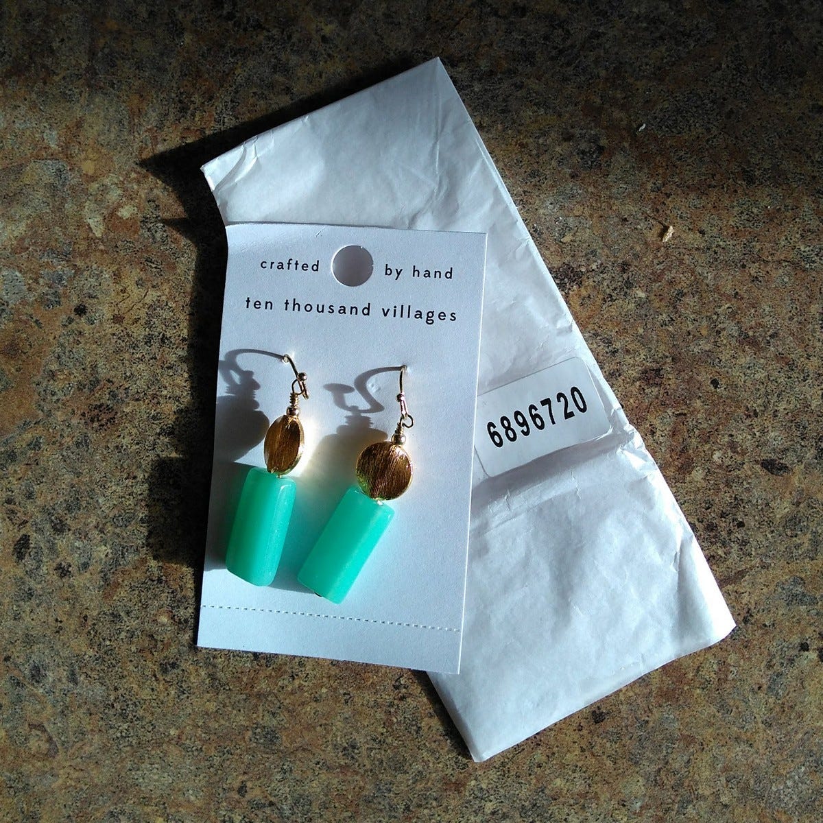 Earrings rect/disc glass/metal 1.8L aqua/gold