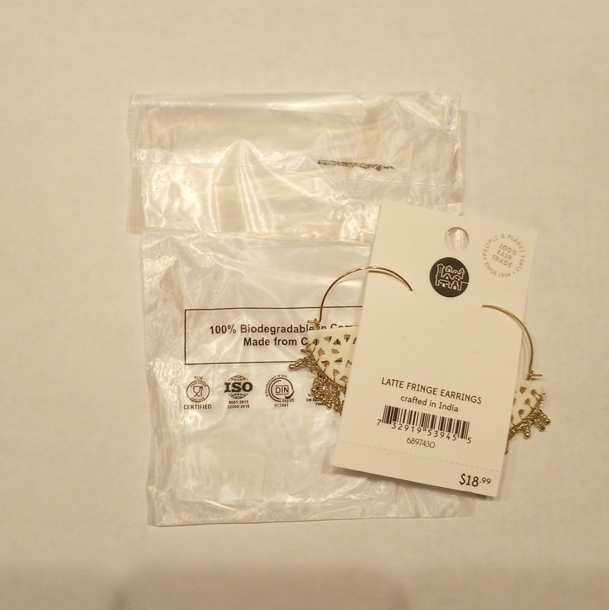 Earrings beaded fringe half crcl bone/br 2L wht/br