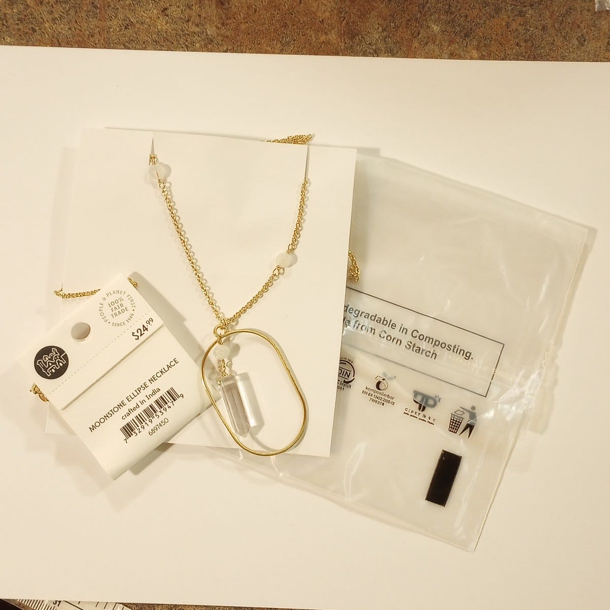 Necklace modern ellipse pend br/moonstone 28L gld