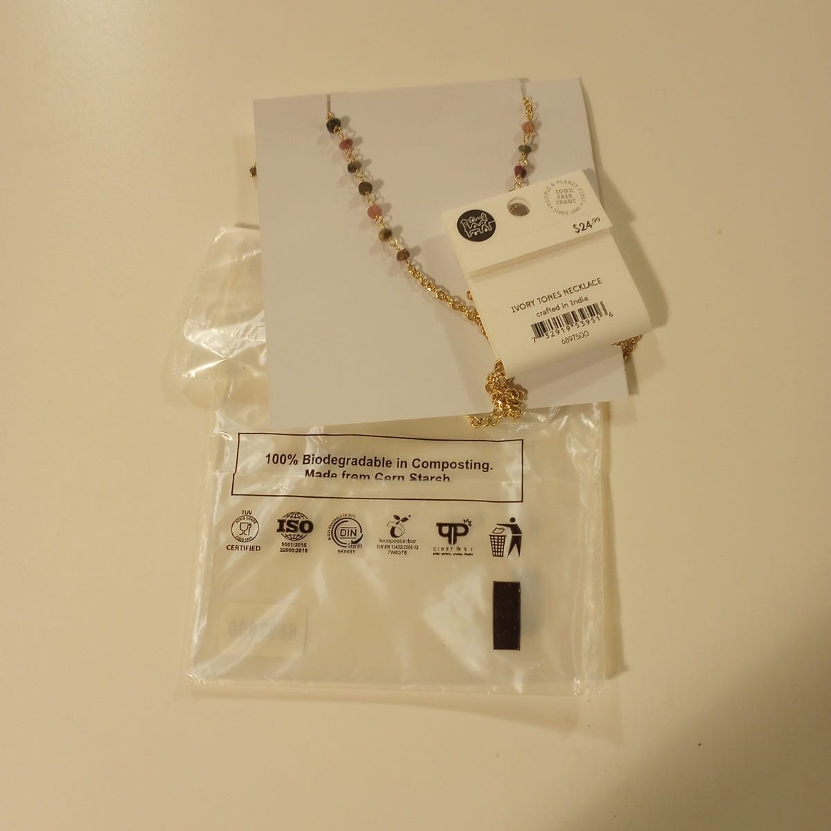 Necklace ivory tone bds chn stn/bone 27L gld/multi