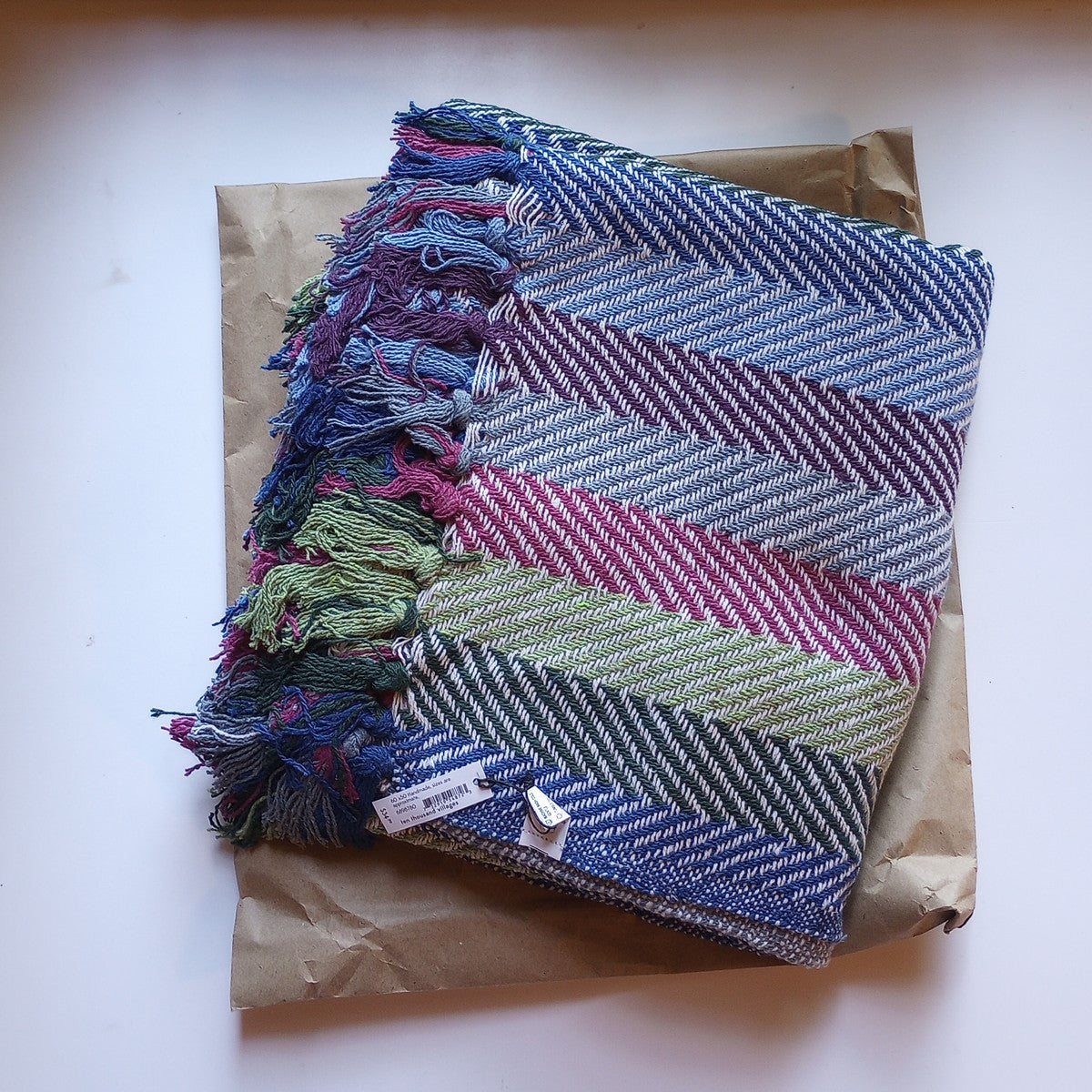 Throw blanket striped cttn/rayon 60x50 blu/grn/prp