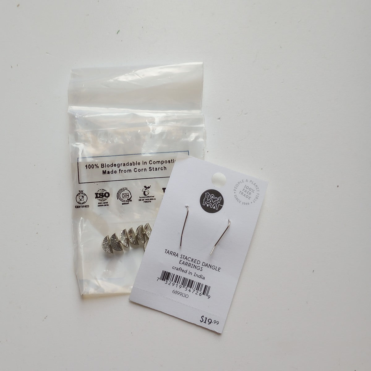 Earrings dangle stacked folds crcl cppr 2.25L silv