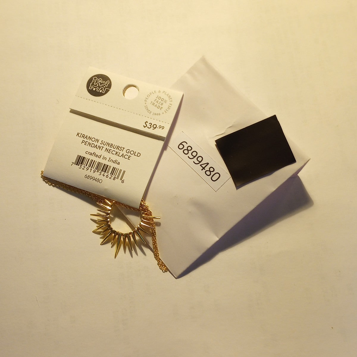 Necklace sunburst brass/gold plated 16L gold
