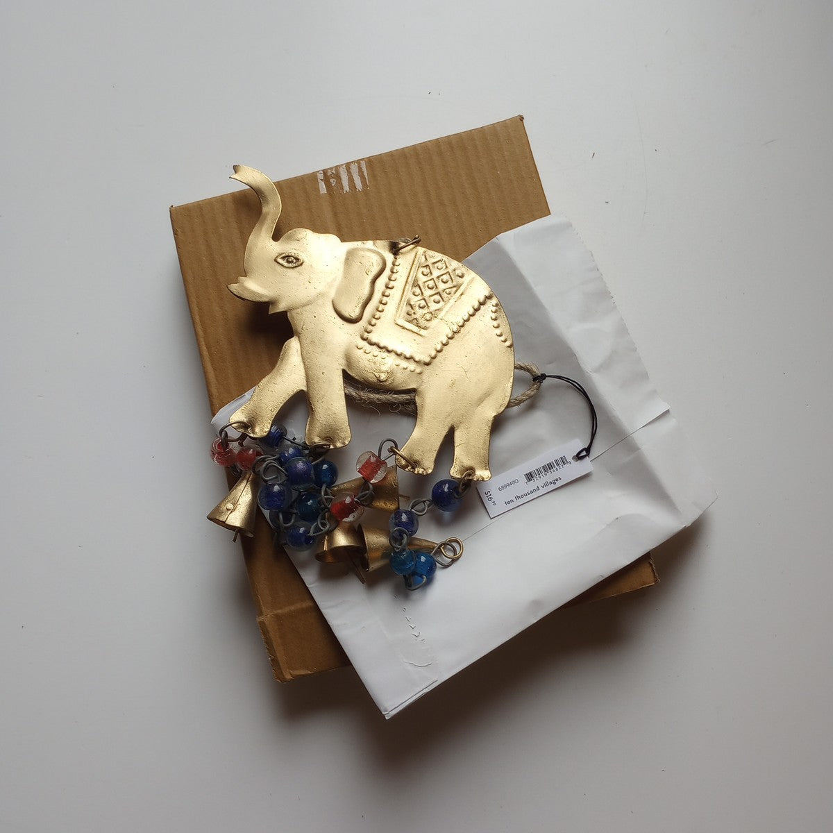 Chime elephant w/bead recyc iron/glss 18L br/multi