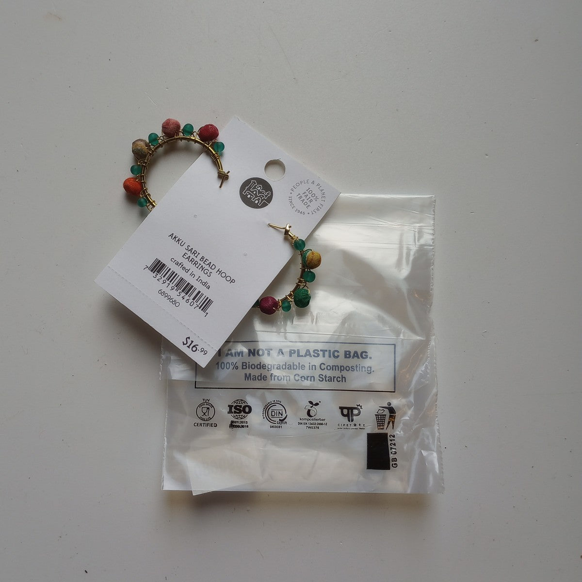 Earrings hoop w/clth bd sari/br/glss 1.5D br/multi