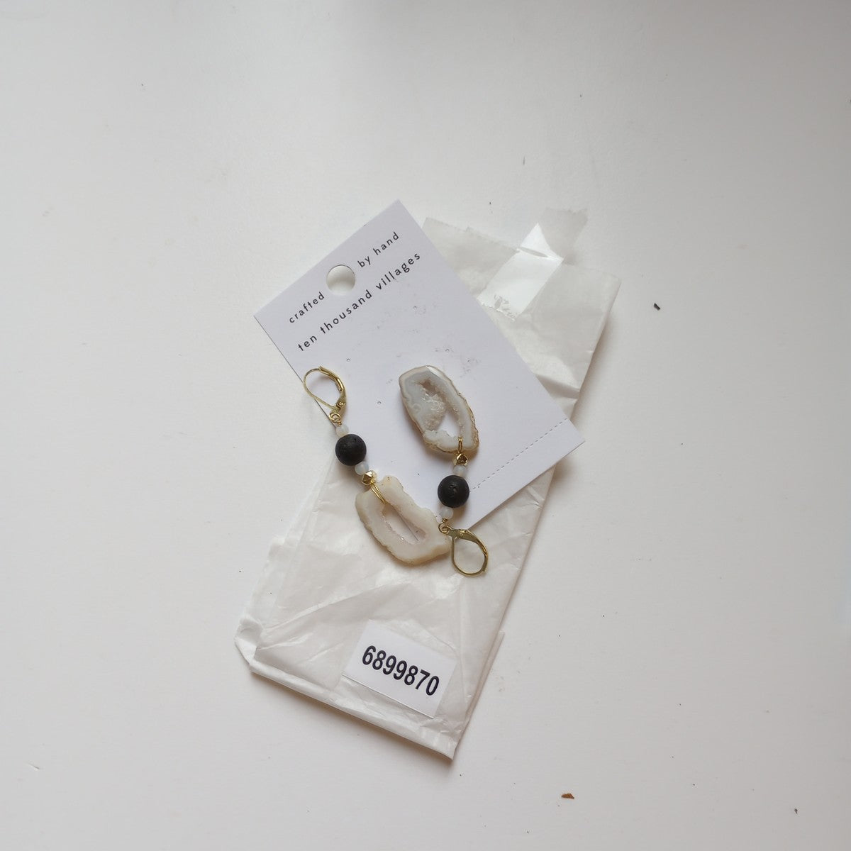 Earrings dangle druzy stone/brss 2.5L ivory/gray